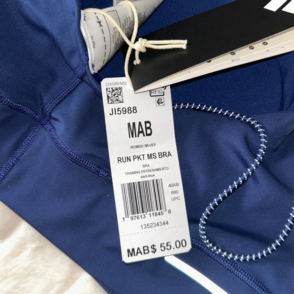 Adidas Women's RUN POCKET Dark Blue Sports Bra MED NWT - Picture 7 of 7